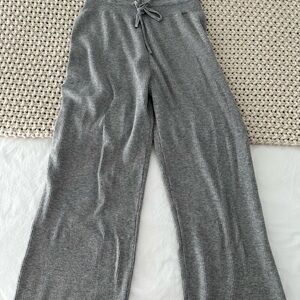 Gray Ribbed Knit Wide-Leg Pants
